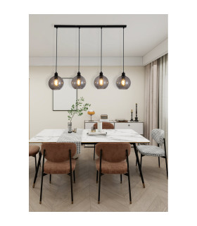 Radiance 4 Light Bar Pendant Lamp Black & Smoked Glass 3x E27-2