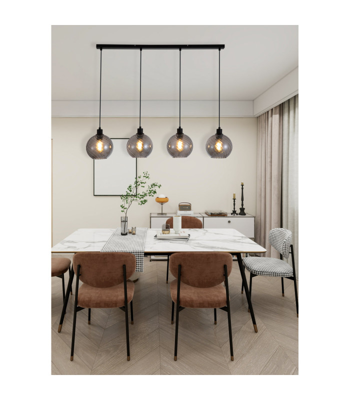 Radiance 4 Light Bar Pendant Lamp Black & Smoked Glass 3x E27-2