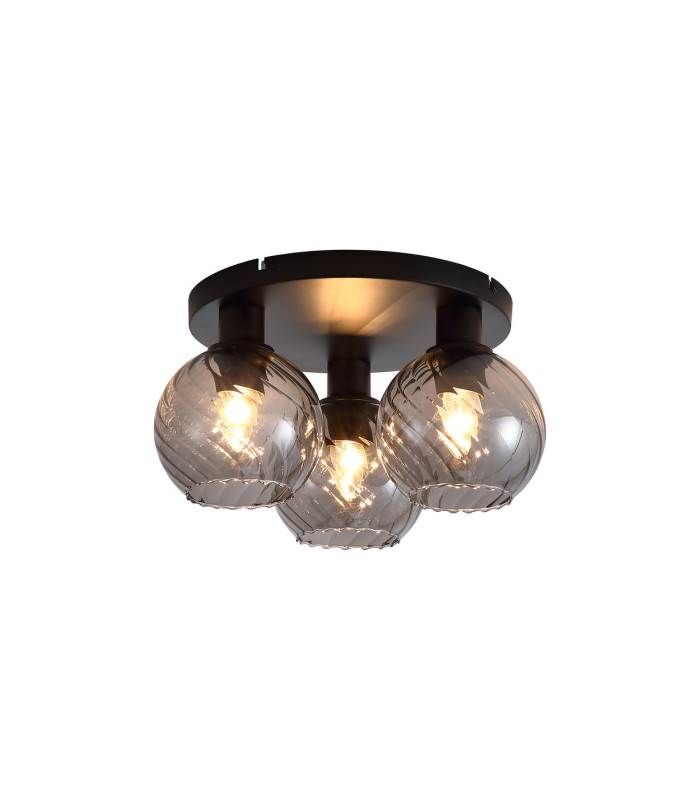 Radiance 3 Light Flush Ceiling Light Black & Smoked Glass 5x E14-3