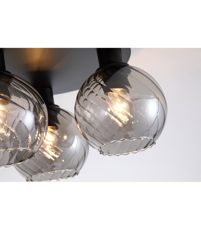 Radiance 3 Light Flush Ceiling Light Black & Smoked Glass 5x E14-5