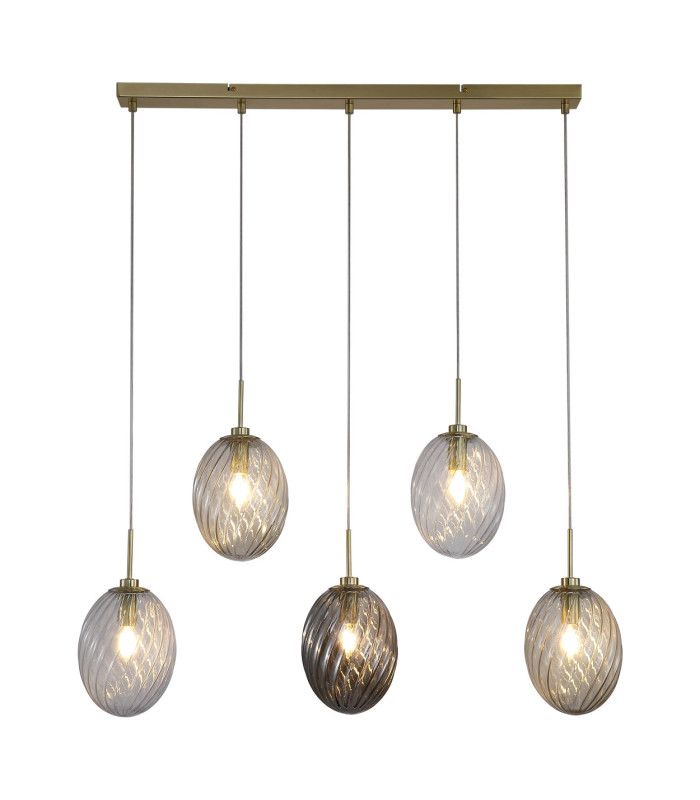 Whirl 5 Light Bar Pendant Lamp Satin Brass Multied Glass 1x E14-1