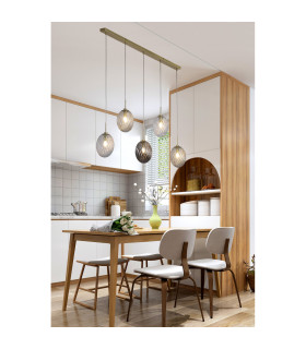 Whirl 5 Light Bar Pendant Lamp Satin Brass Multied Glass 1x E14-2