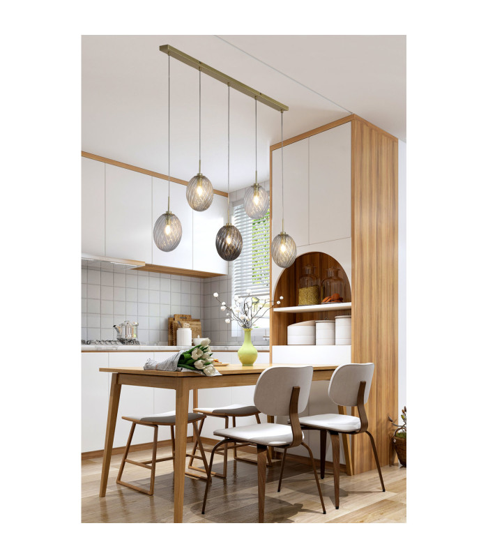 Whirl 5 Light Bar Pendant Lamp Satin Brass Multied Glass 1x E14-2
