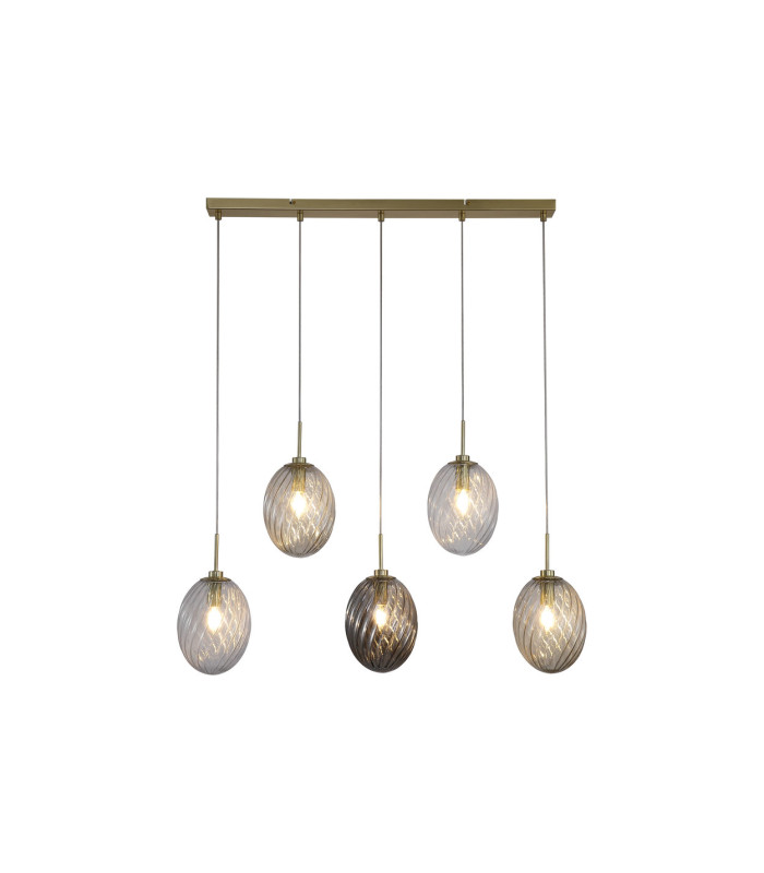Whirl 5 Light Bar Pendant Lamp Satin Brass Multied Glass 1x E14-3
