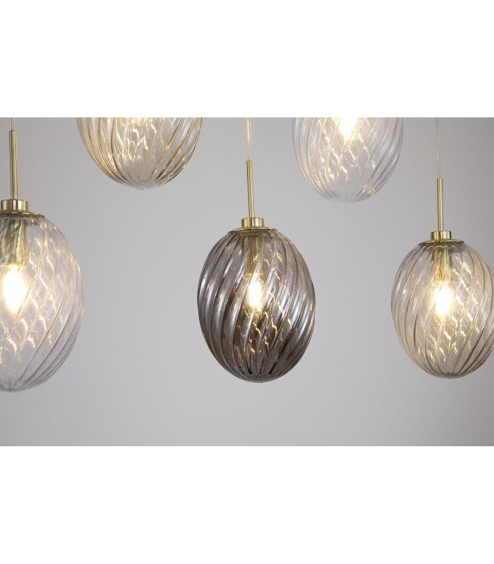 Whirl 5 Light Bar Pendant Lamp Satin Brass Multied Glass 1x E14-5