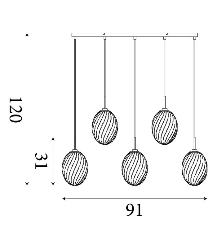 Whirl 5 Light Bar Pendant Lamp Satin Brass Multied Glass 1x E14-6