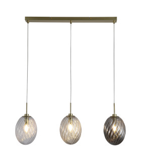 Whirl 3 Light Bar Pendant Lamp Satin Brass Multied Glass 3x E14-1