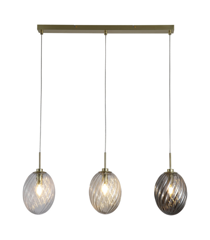 Whirl 3 Light Bar Pendant Lamp Satin Brass Multied Glass 3x E14-1
