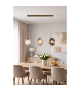 Whirl 3 Light Bar Pendant Lamp Satin Brass Multied Glass 3x E14-2