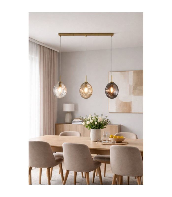 Whirl 3 Light Bar Pendant Lamp Satin Brass Multied Glass 3x E14-2