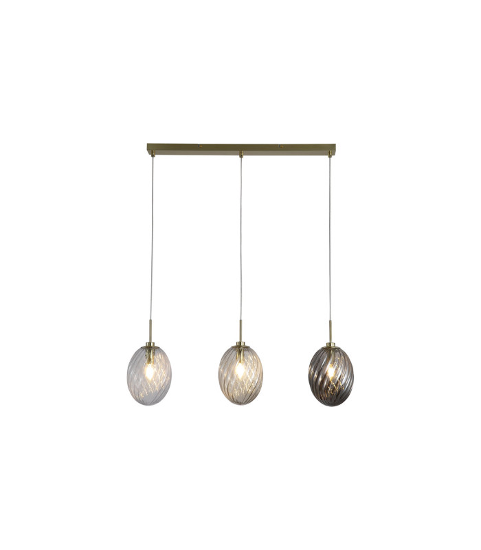 Whirl 3 Light Bar Pendant Lamp Satin Brass Multied Glass 3x E14-3