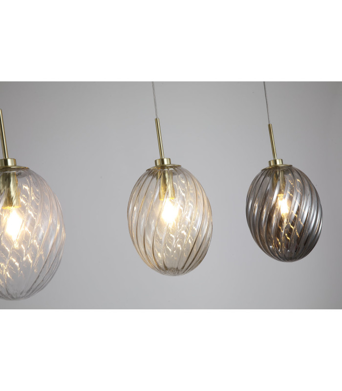 Whirl 3 Light Bar Pendant Lamp Satin Brass Multied Glass 3x E14-5