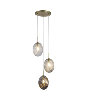 Whirl 3 Light Multi Drop Pendant Lamp Satin Brass Multi Glass 5x E14-1