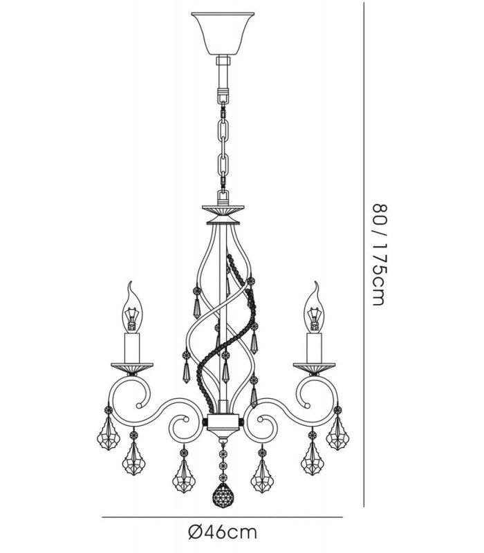Ceiling Pendant Chandelier 3 Light Polished Chrome, Crystal - 3