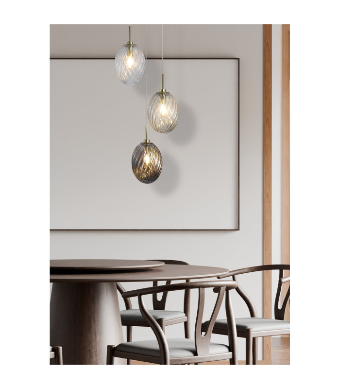 Whirl 3 Light Multi Drop Pendant Lamp Satin Brass Multi Glass 5x E14-2