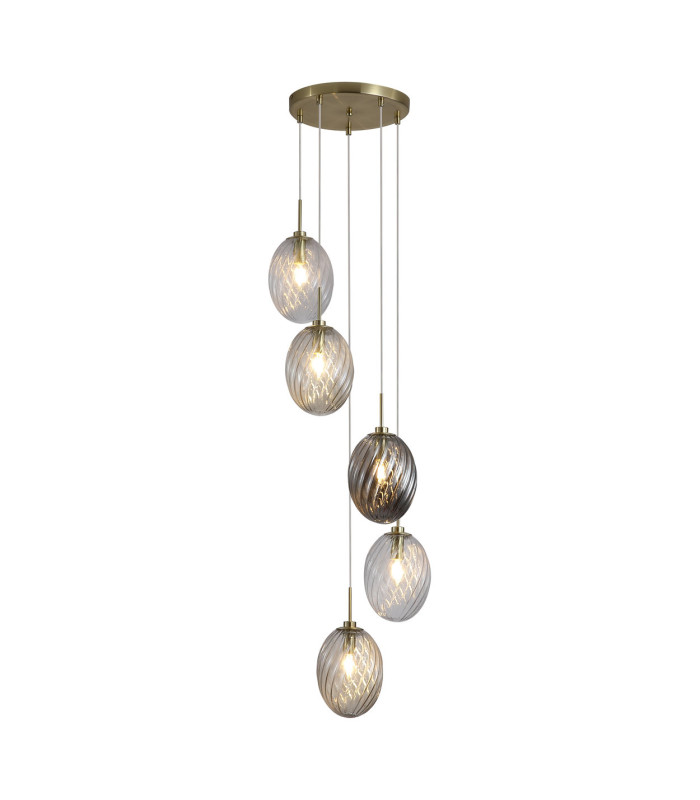 Whirl 5 Light Multi Drop Pendant Lamp Satin Brass