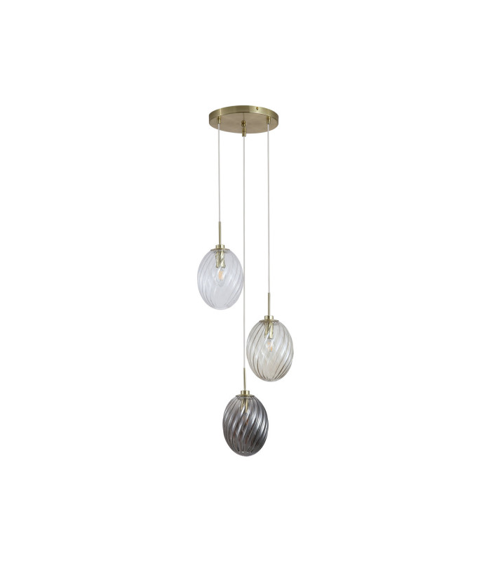 Whirl 3 Light Multi Drop Pendant Lamp Satin Brass Multi Glass 5x E14-4