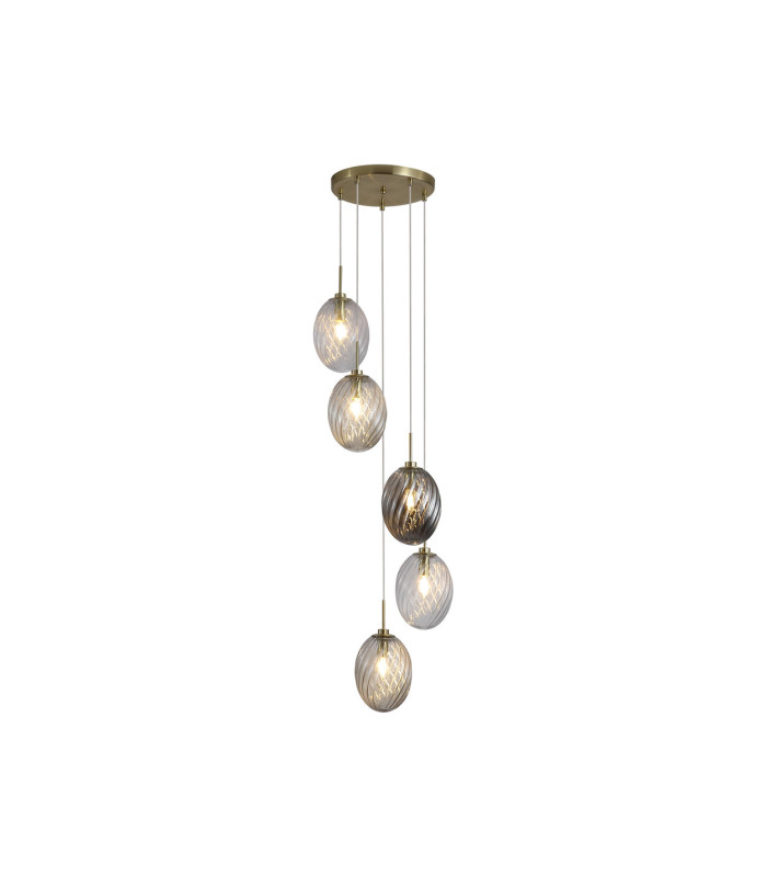 Whirl 5 Light Multi Drop Pendant Lamp Satin Brass