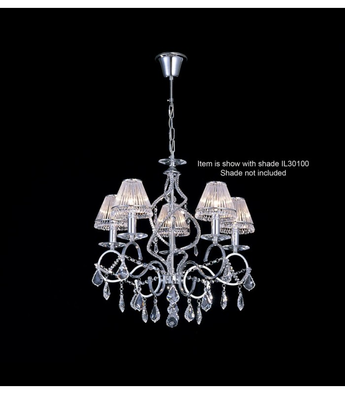 Ceiling Pendant Chandelier 5 Light Polished Chrome, Crystal - 2