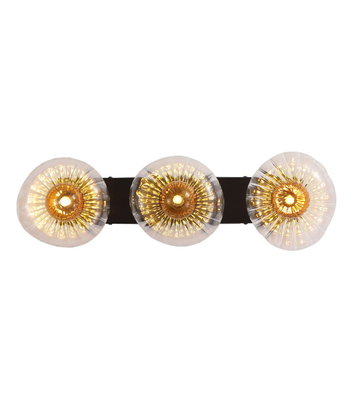 Sunbeam 3 Light Wall Light Clear & Amber Ribbed Glass 7x G9-1