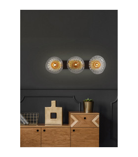 Sunbeam 3 Light Wall Light Clear & Amber Ribbed Glass 7x G9-2