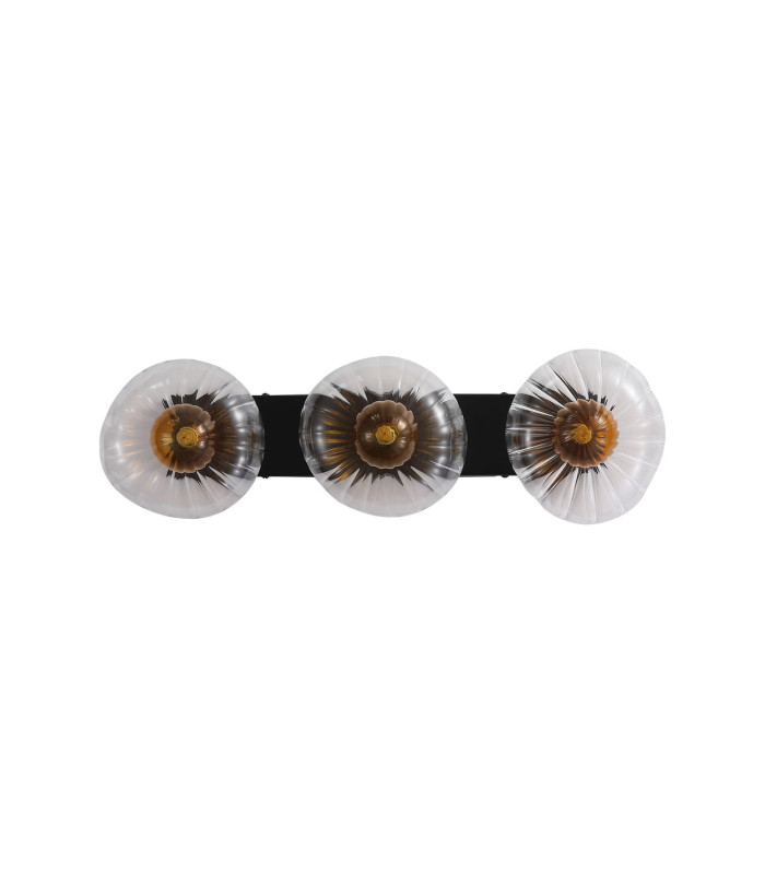 Sunbeam 3 Light Wall Light Clear & Amber Ribbed Glass 7x G9-4