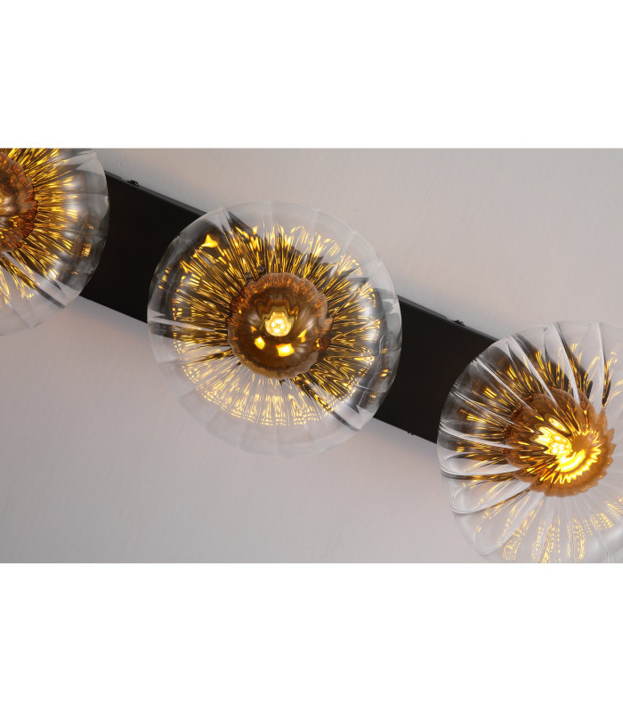 Sunbeam 3 Light Wall Light Clear & Amber Ribbed Glass 7x G9-5
