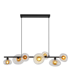 Sunbeam 7 Light Bar Pendant Lamp Clear & Amber Ribbed Glass 1x-1