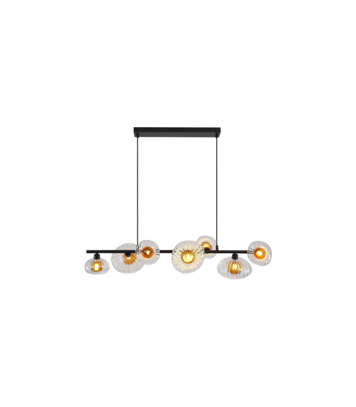 Sunbeam 7 Light Bar Pendant Lamp Clear & Amber Ribbed Glass 1x-3