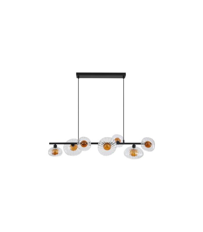 Sunbeam 7 Light Bar Pendant Lamp Clear & Amber Ribbed Glass 1x-4