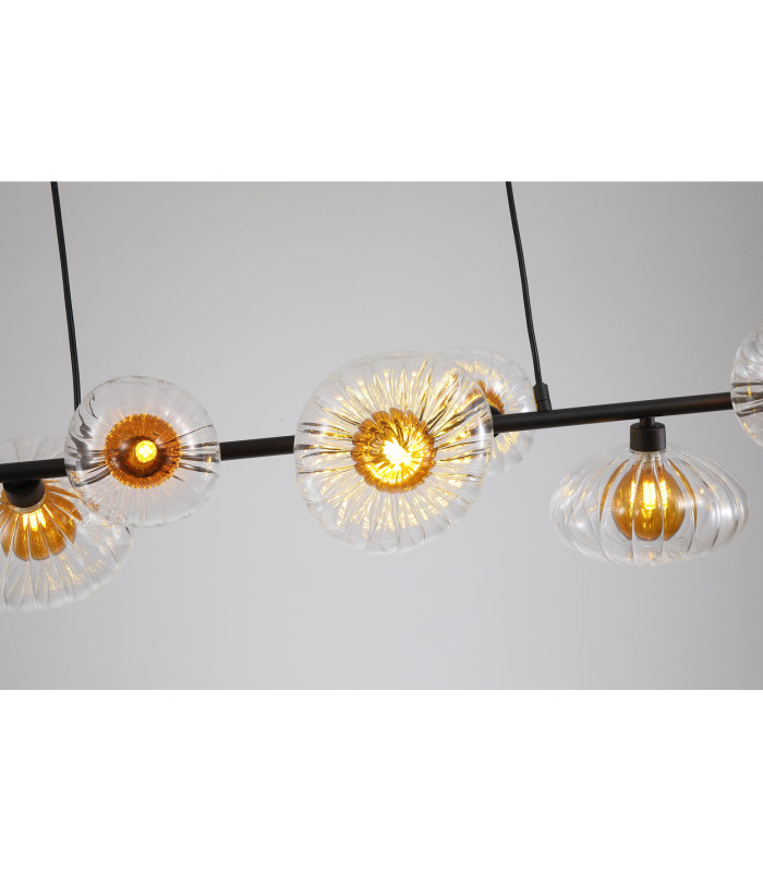 Sunbeam 7 Light Bar Pendant Lamp Clear & Amber Ribbed Glass 1x-5