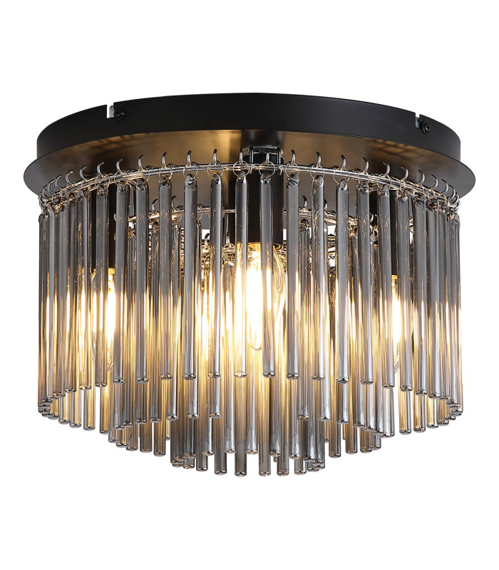 Swizzle 5 Light Flush Ceiling Light Matt Black Smoked Rods 4x E27-1