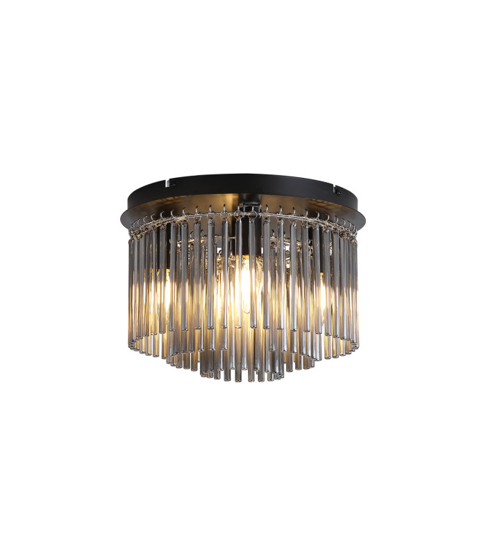 Swizzle 5 Light Flush Ceiling Light Matt Black Smoked Rods 4x E27-3
