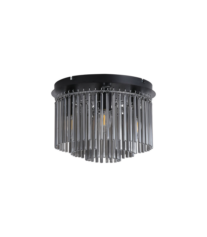Swizzle 5 Light Flush Ceiling Light Matt Black Smoked Rods 4x E27-4