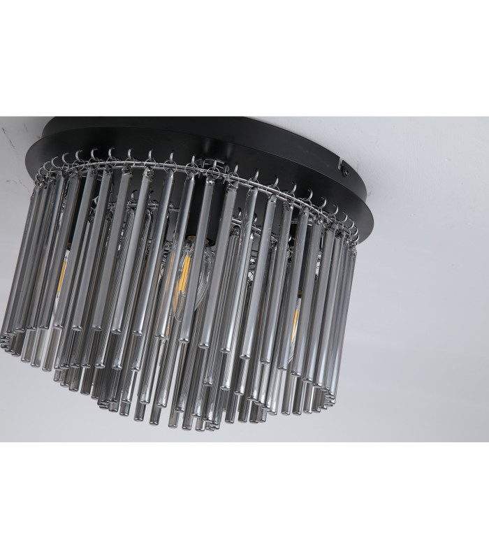 Swizzle 5 Light Flush Ceiling Light Matt Black Smoked Rods 4x E27-5