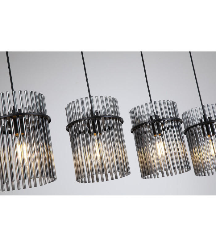 Swizzle 4 Light Bar Pendant Lamp Matt Black Smoked Rods 1x E27-5