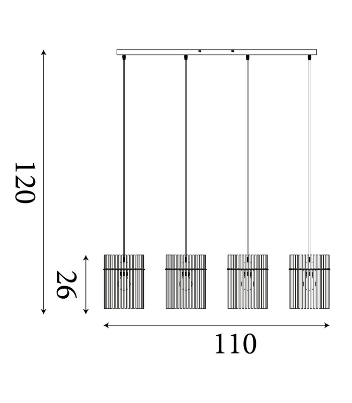 Swizzle 4 Light Bar Pendant Lamp Matt Black Smoked Rods 1x E27-6