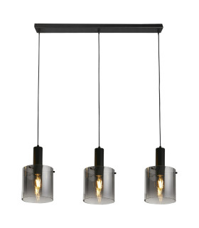 Sweden 3 Light Bar Pendant Lamp Black & Smoked Ombre Glass 3x E27-1