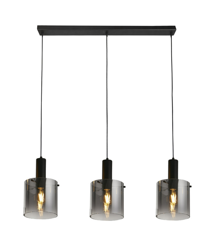 Sweden 3 Light Bar Pendant Lamp Black & Smoked Ombre Glass 3x E27-1