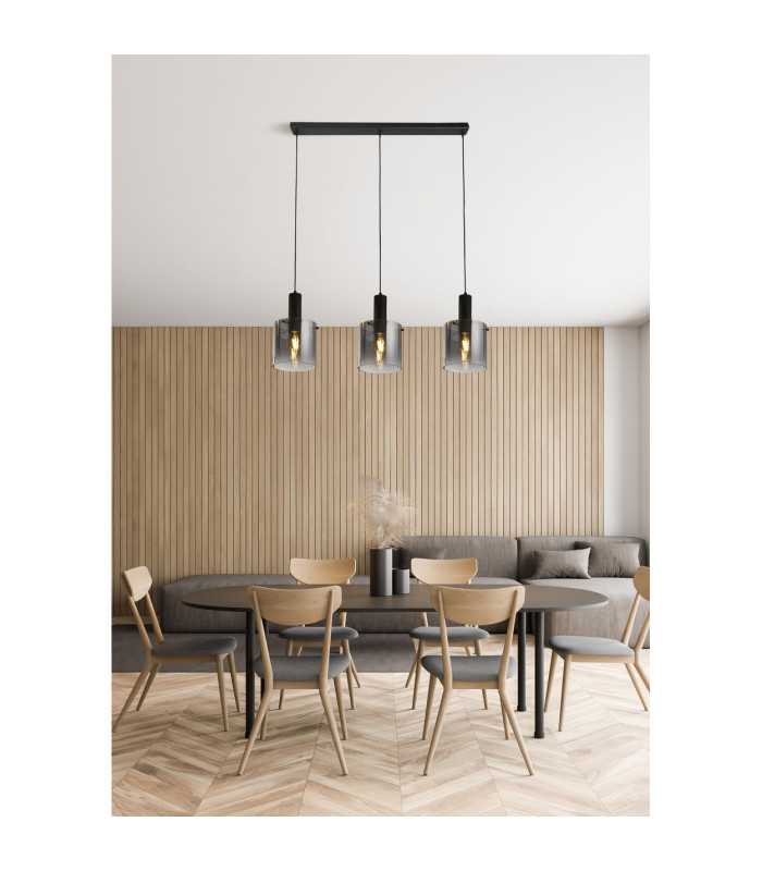 Sweden 3 Light Bar Pendant Lamp Black & Smoked Ombre Glass 3x E27-2