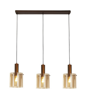 Sweden 3 Light Bar Pendant Lamp Mocha & Amber Glass 1x E27-1
