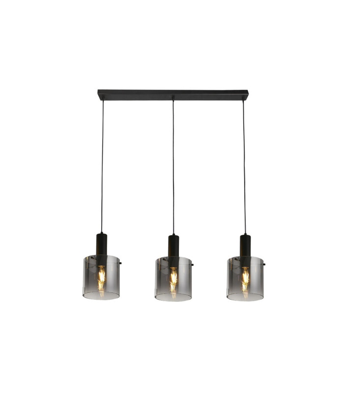Sweden 3 Light Bar Pendant Lamp Black & Smoked Ombre Glass 3x E27-3