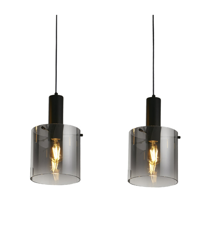 Sweden 3 Light Bar Pendant Lamp Black & Smoked Ombre Glass 3x E27-5