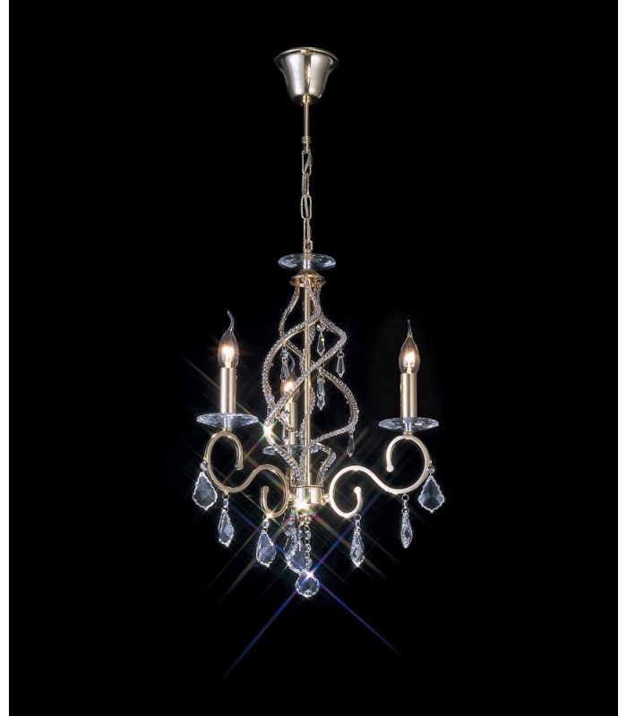 Ceiling Pendant Chandelier 3 Light French Gold, Crystal - 2