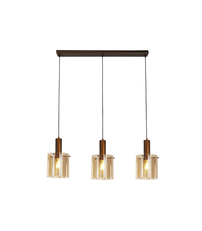 Sweden 3 Light Bar Pendant Lamp Mocha & Amber Glass 1x E27-3