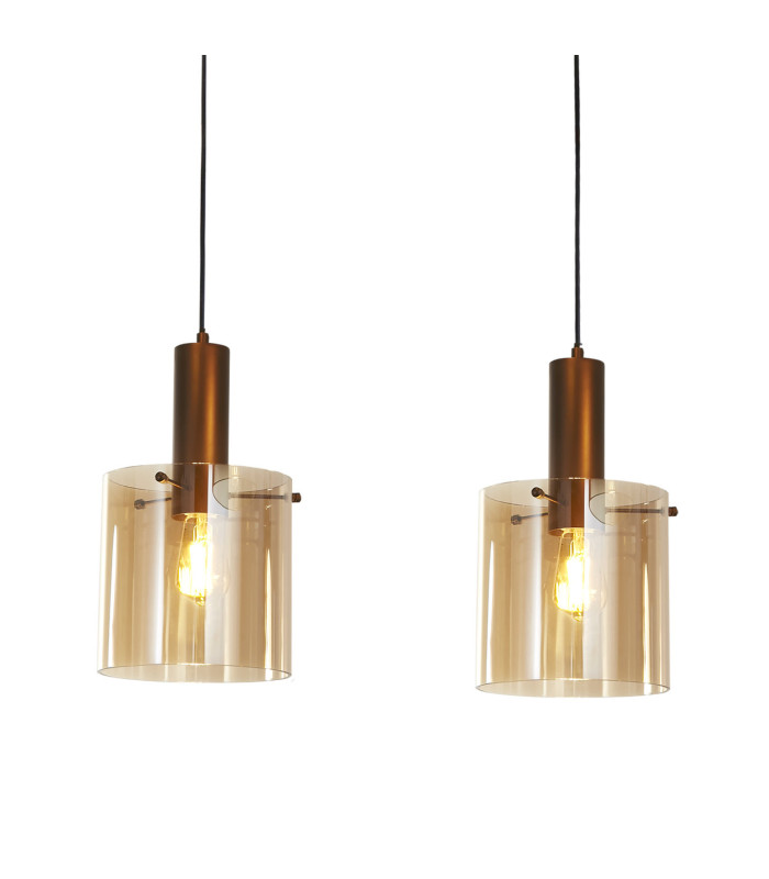 Sweden 3 Light Bar Pendant Lamp Mocha & Amber Glass 1x E27-5