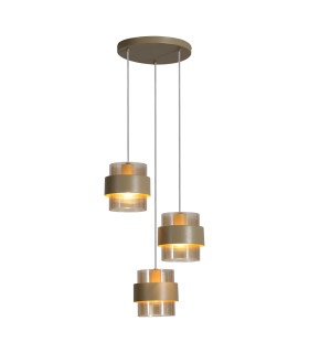 Royal 3 Light Multi Drop Pendant Lamp S& Amber Ribbed Glass 4x E27-1