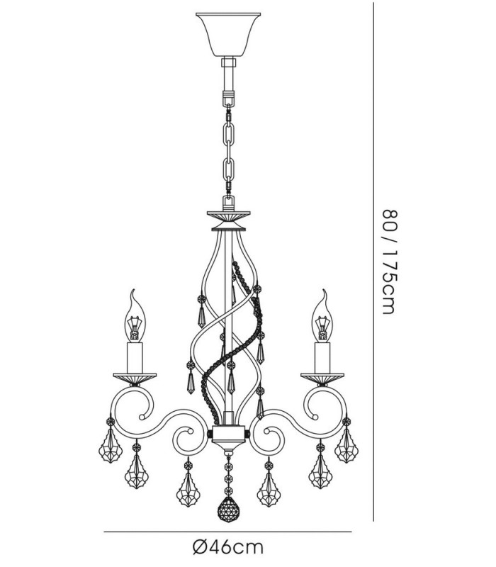 Ceiling Pendant Chandelier 3 Light French Gold, Crystal - 3