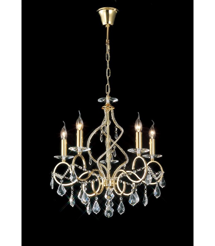 Ceiling Pendant Chandelier 5 Light French Gold, Crystal - 2