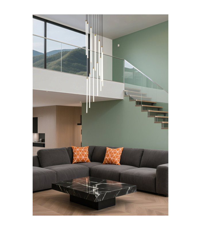 Flare LED Stairwell Multi Drop Pendant Lamp Satin Brass-2